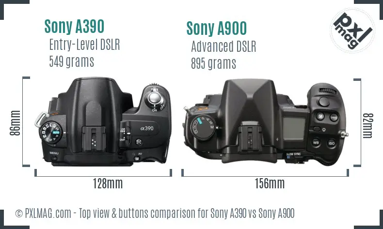 Sony A390 vs Sony A900 top view buttons comparison