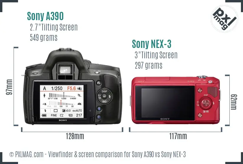 Sony A390 vs Sony NEX-3 Screen and Viewfinder comparison