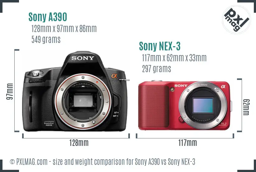 Sony A390 vs Sony NEX-3 size comparison