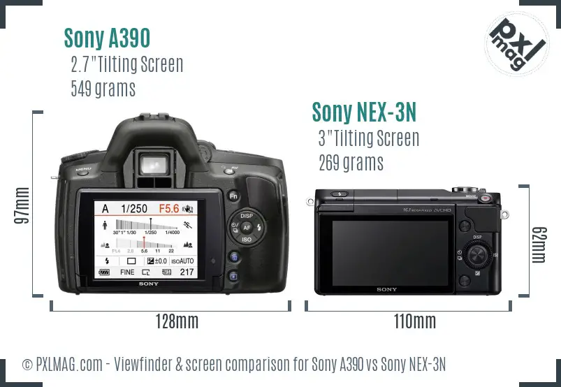 Sony A390 vs Sony NEX-3N Screen and Viewfinder comparison