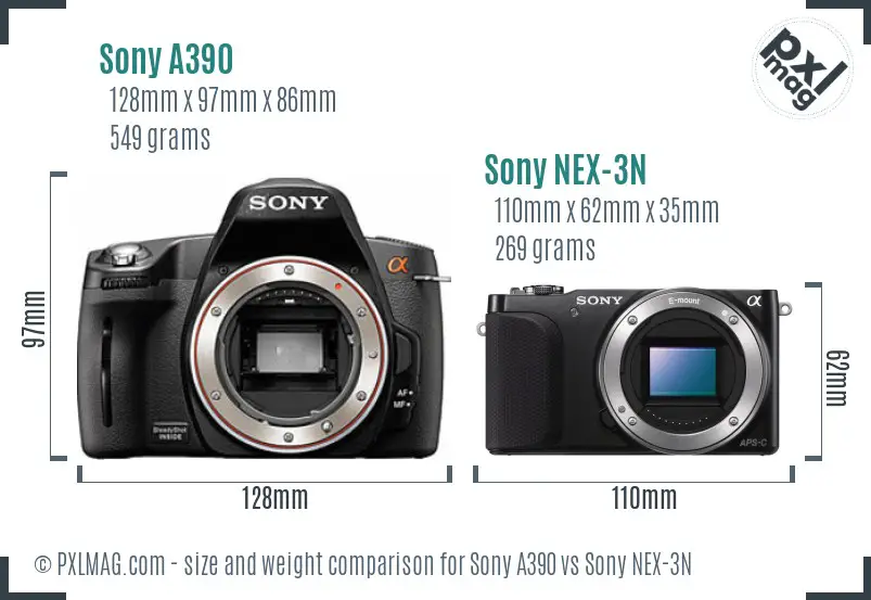 Sony A390 vs Sony NEX-3N size comparison