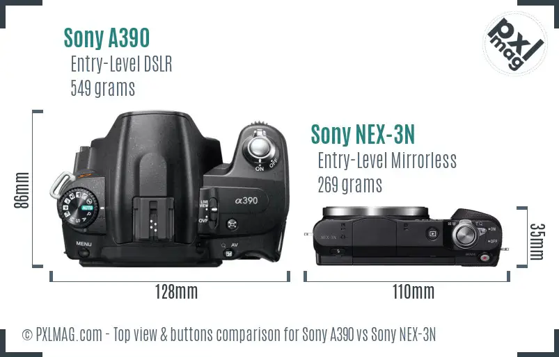Sony A390 vs Sony NEX-3N top view buttons comparison