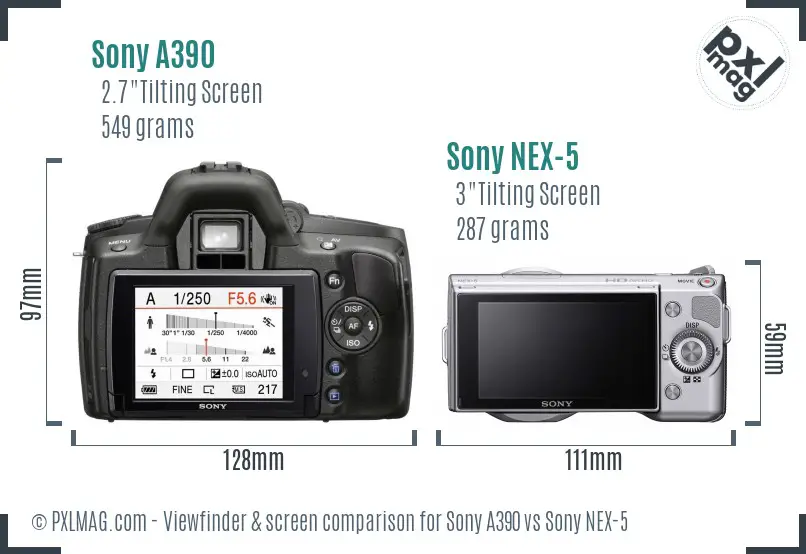 Sony A390 vs Sony NEX-5 Screen and Viewfinder comparison