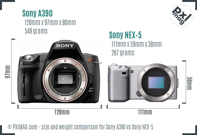Sony A390 vs Sony NEX-5 size comparison