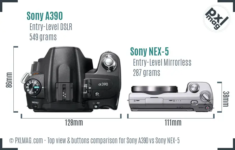 Sony A390 vs Sony NEX-5 top view buttons comparison