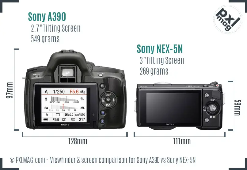 Sony A390 vs Sony NEX-5N Screen and Viewfinder comparison