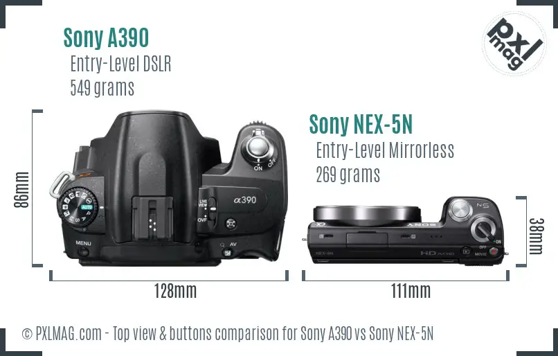 Sony A390 vs Sony NEX-5N top view buttons comparison