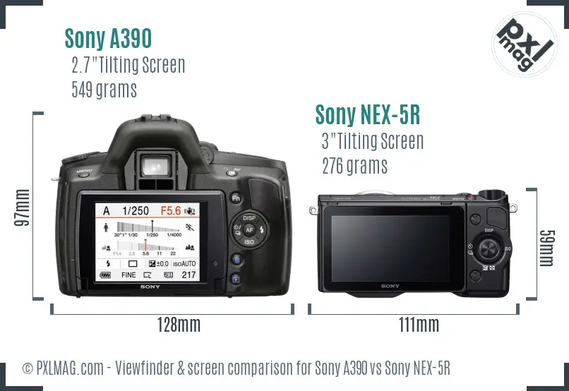 Sony A390 vs Sony NEX-5R Screen and Viewfinder comparison