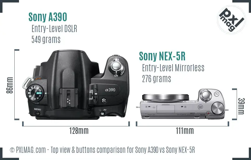 Sony A390 vs Sony NEX-5R top view buttons comparison