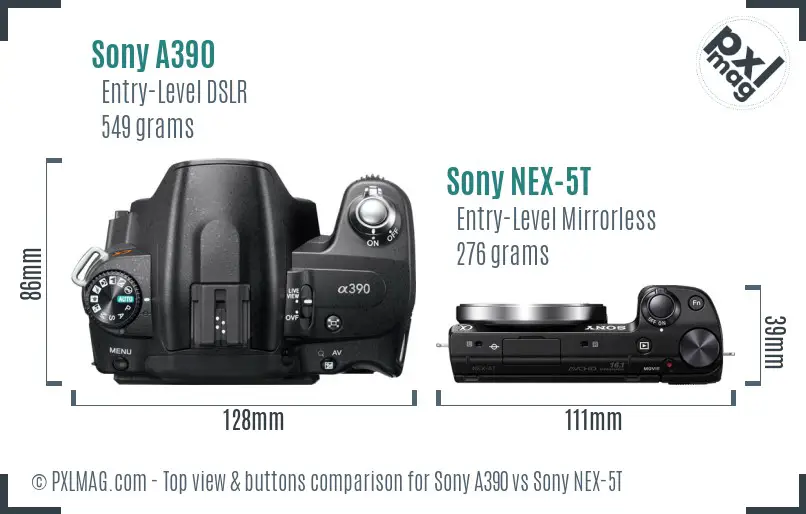 Sony A390 vs Sony NEX-5T top view buttons comparison