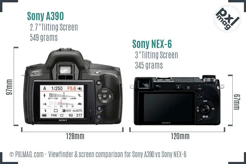 Sony A390 vs Sony NEX-6 Screen and Viewfinder comparison