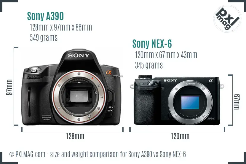 Sony A390 vs Sony NEX-6 size comparison