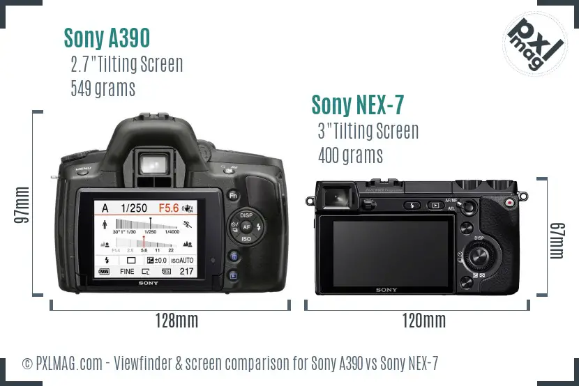 Sony A390 vs Sony NEX-7 Screen and Viewfinder comparison