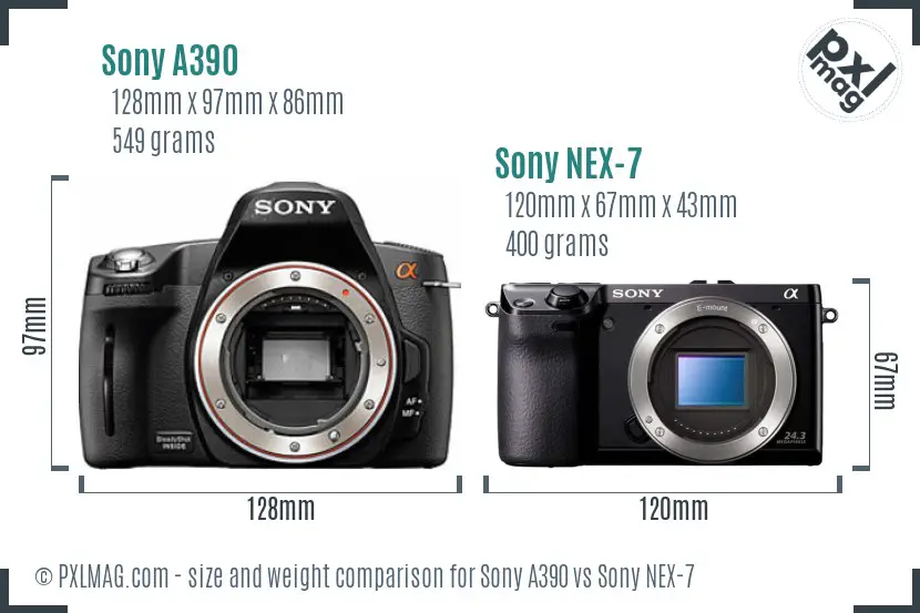 Sony A390 vs Sony NEX-7 size comparison