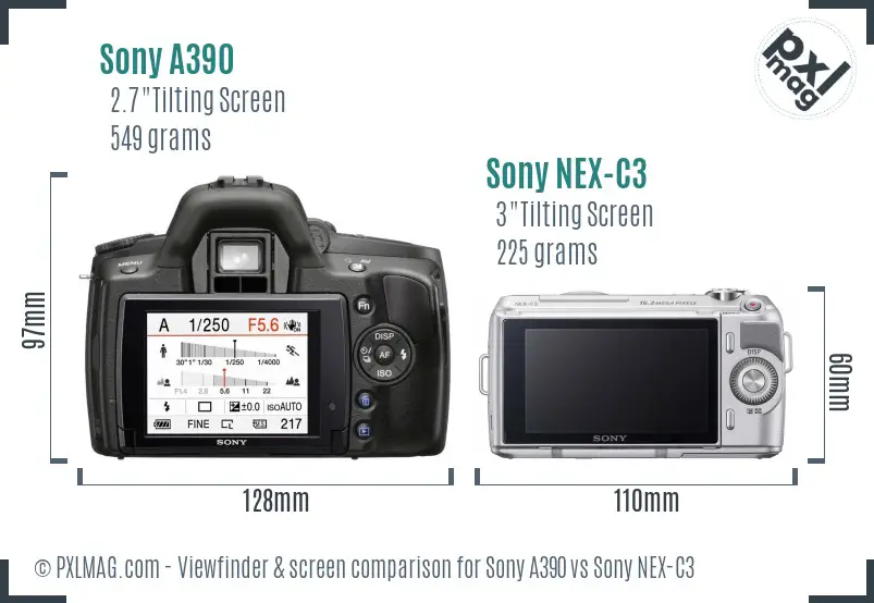 Sony A390 vs Sony NEX-C3 Screen and Viewfinder comparison