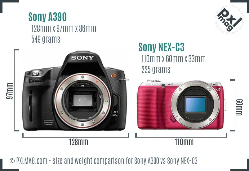 Sony A390 vs Sony NEX-C3 size comparison