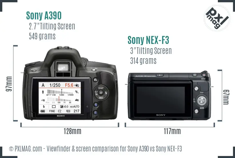 Sony A390 vs Sony NEX-F3 Screen and Viewfinder comparison