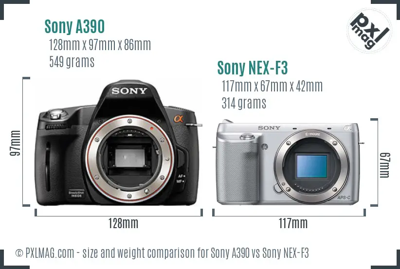Sony A390 vs Sony NEX-F3 size comparison