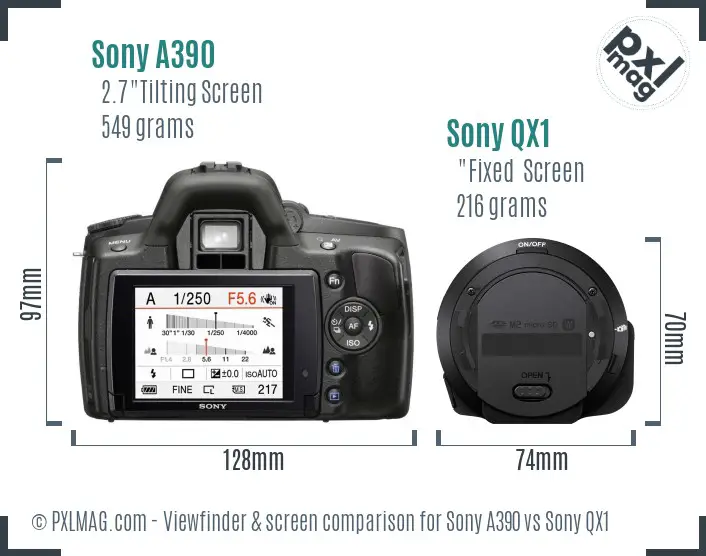Sony A390 vs Sony QX1 Screen and Viewfinder comparison
