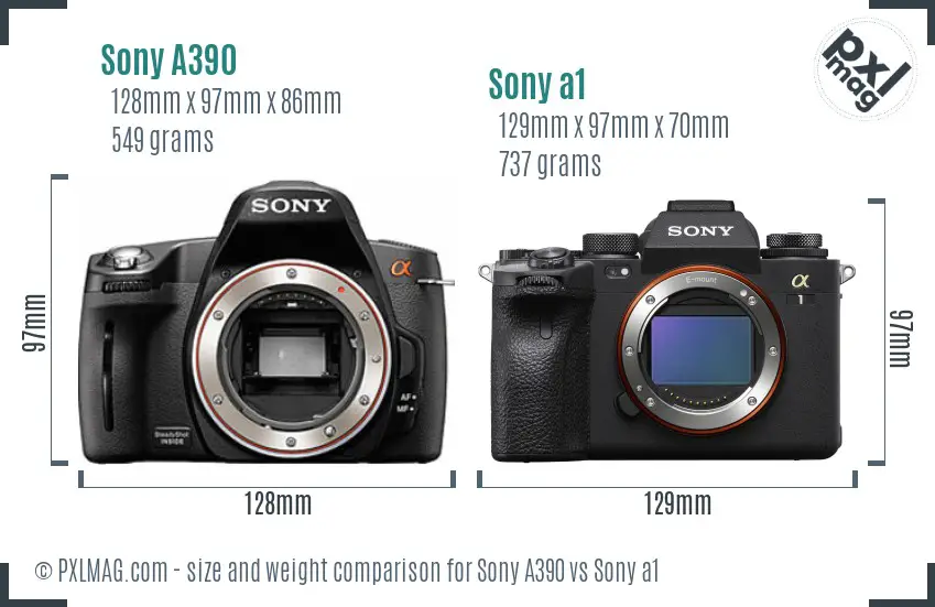 Sony A390 vs Sony a1 size comparison