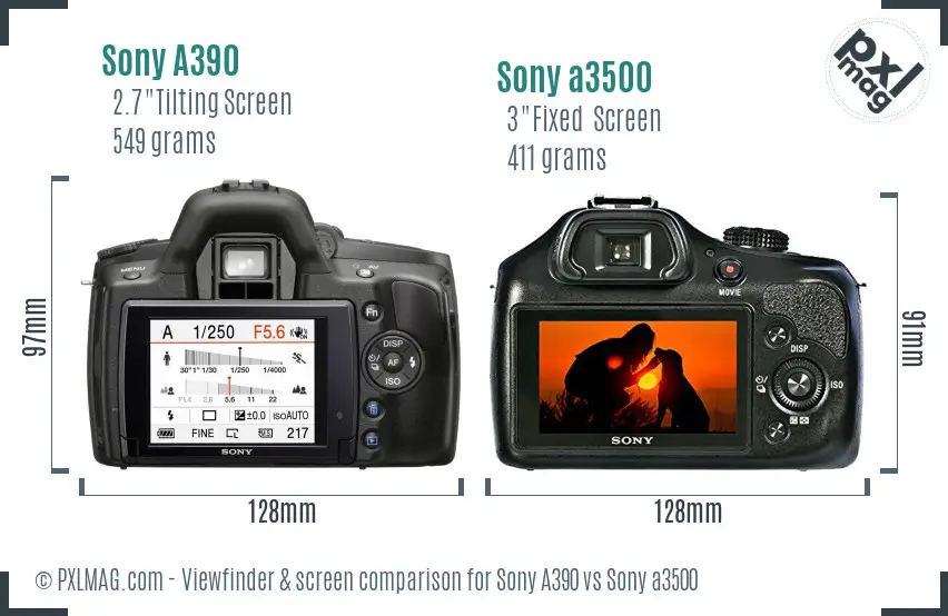 Sony A390 vs Sony a3500 Screen and Viewfinder comparison