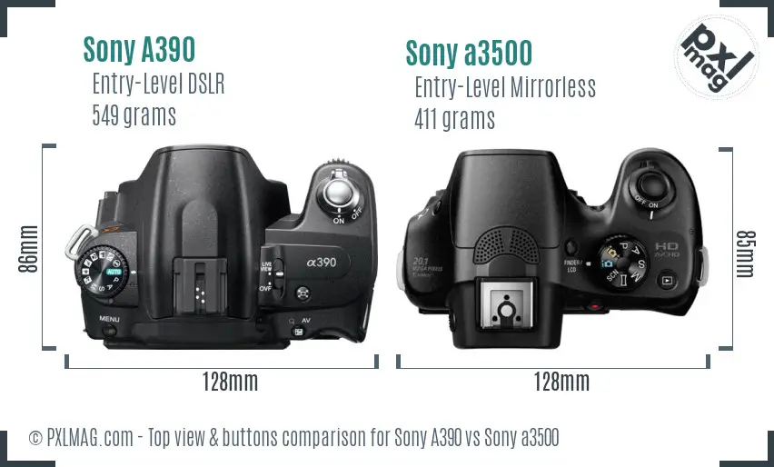 Sony A390 vs Sony a3500 top view buttons comparison