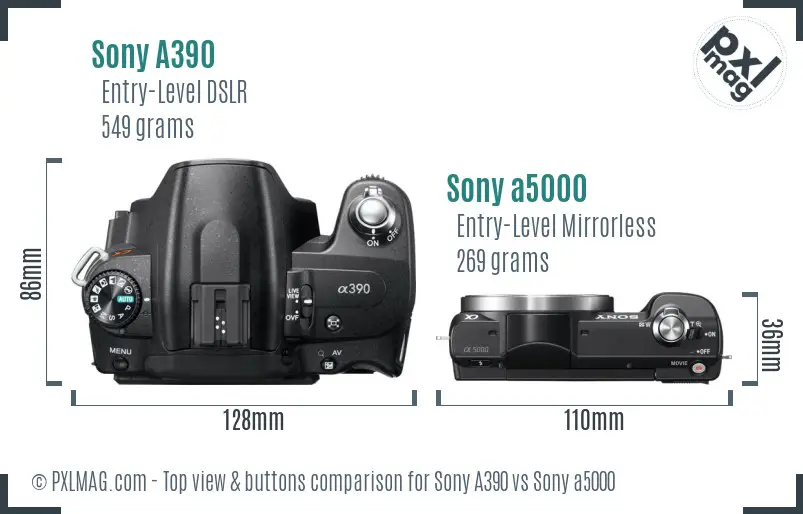 Sony A390 vs Sony a5000 top view buttons comparison Sony A390 vs Sony a5000 top view buttons comparison