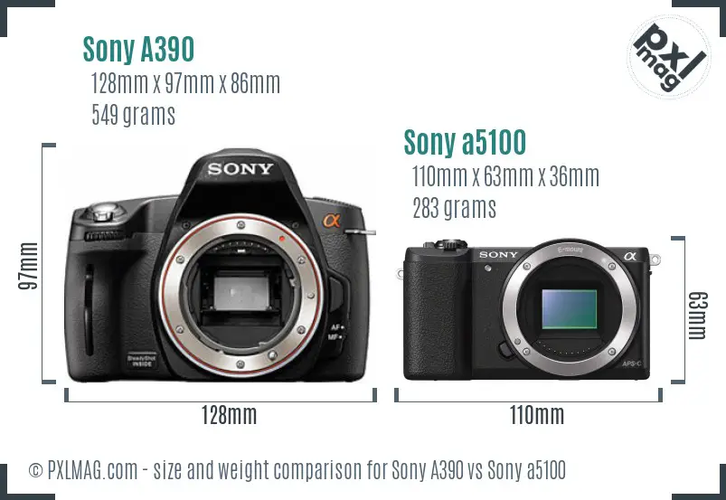 Sony A390 vs Sony a5100 size comparison