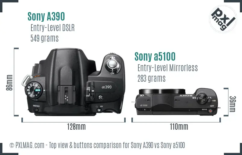 Sony A390 vs Sony a5100 top view buttons comparison