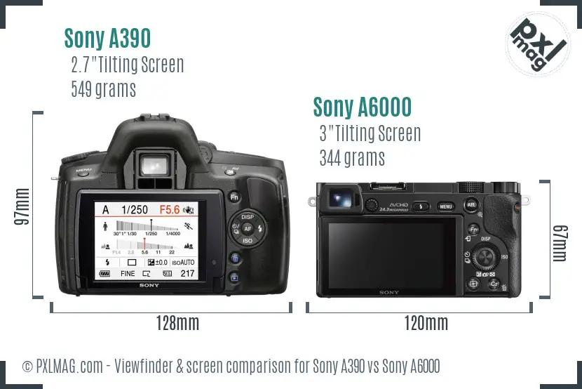 Sony A390 vs Sony A6000 Screen and Viewfinder comparison Sony A390 vs Sony A6000 Screen and Viewfinder comparison