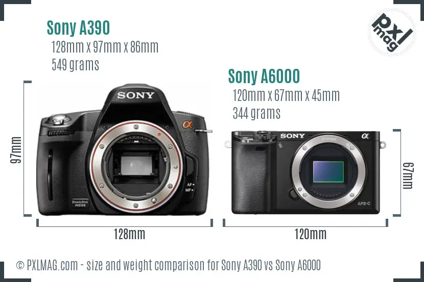Sony A390 vs Sony A6000 size comparison Sony A390 vs Sony A6000 size comparison