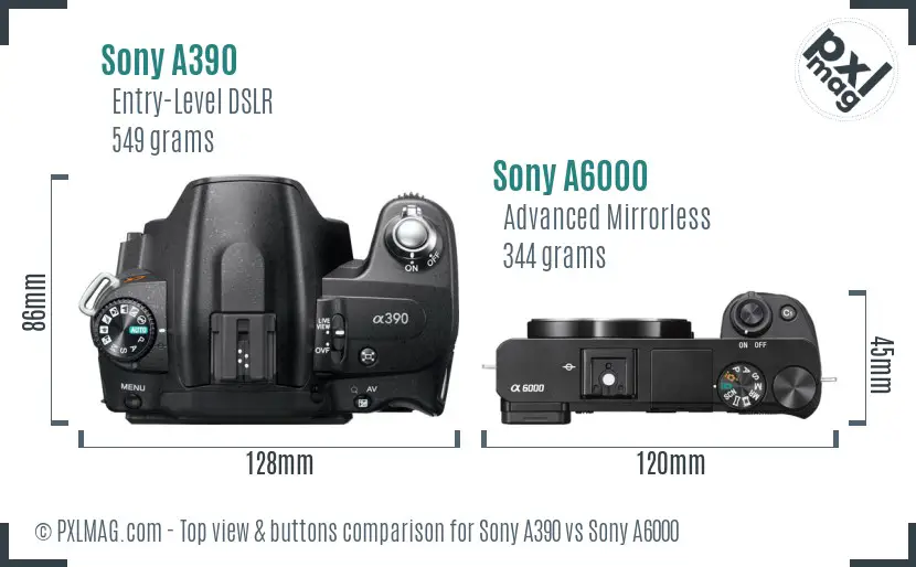 Sony A390 vs Sony A6000 top view buttons comparison Sony A390 vs Sony A6000 top view buttons comparison