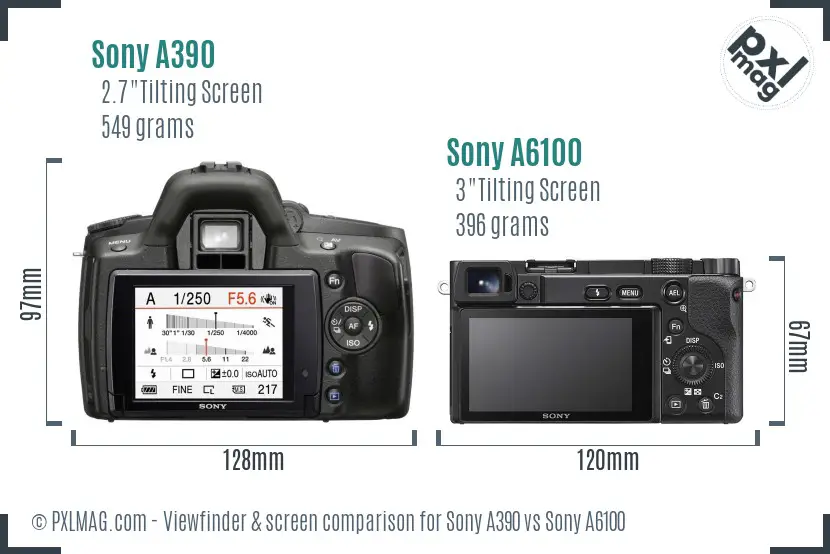 Sony A390 vs Sony A6100 Screen and Viewfinder comparison