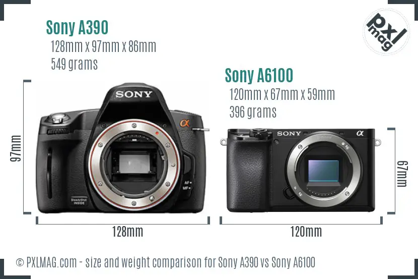 Sony A390 vs Sony A6100 size comparison