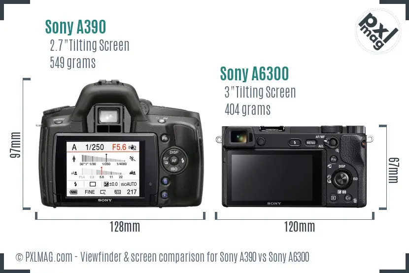 Sony A390 vs Sony A6300 Screen and Viewfinder comparison