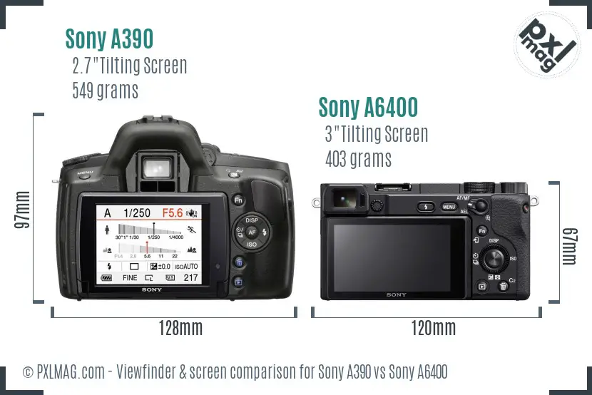 Sony A390 vs Sony A6400 Screen and Viewfinder comparison