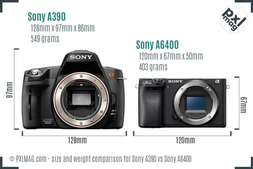 Sony A390 vs Sony A6400 size comparison