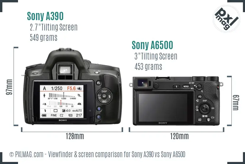 Sony A390 vs Sony A6500 Screen and Viewfinder comparison
