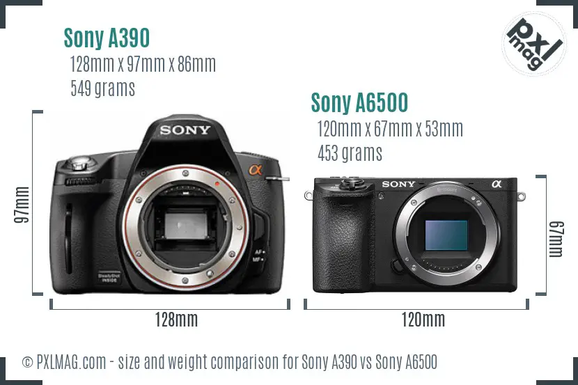 Sony A390 vs Sony A6500 size comparison