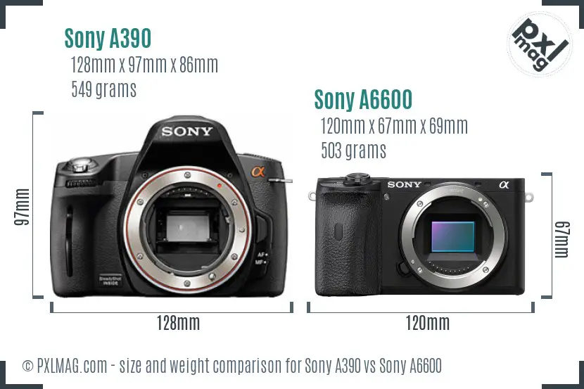 Sony A390 vs Sony A6600 size comparison