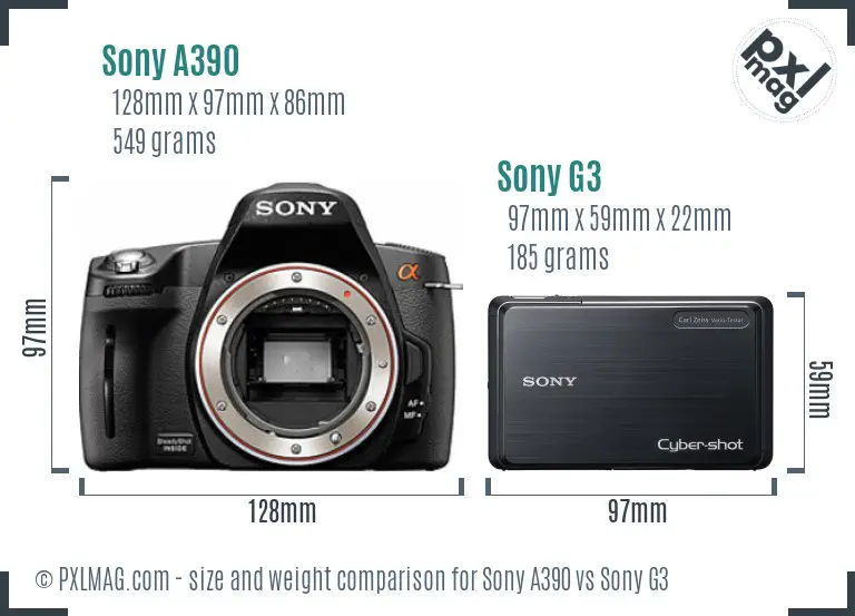 Sony A390 vs Sony G3 size comparison