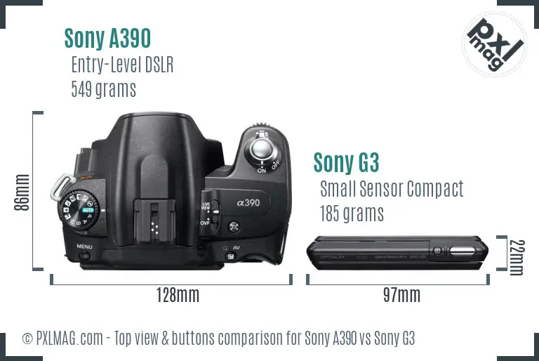 Sony A390 vs Sony G3 top view buttons comparison