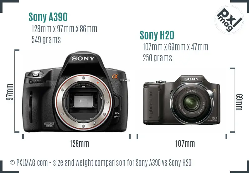 Sony A390 vs Sony H20 size comparison
