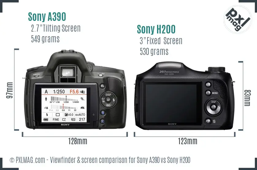 Sony A390 vs Sony H200 Screen and Viewfinder comparison