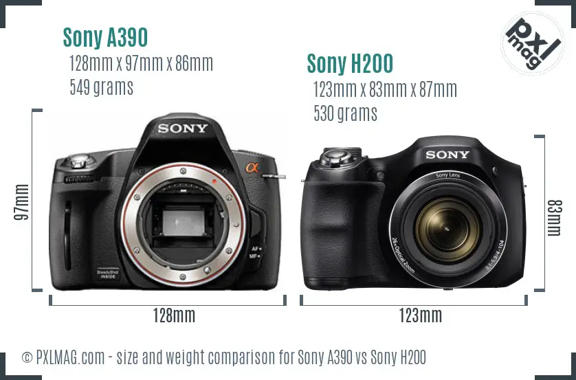 Sony A390 vs Sony H200 size comparison