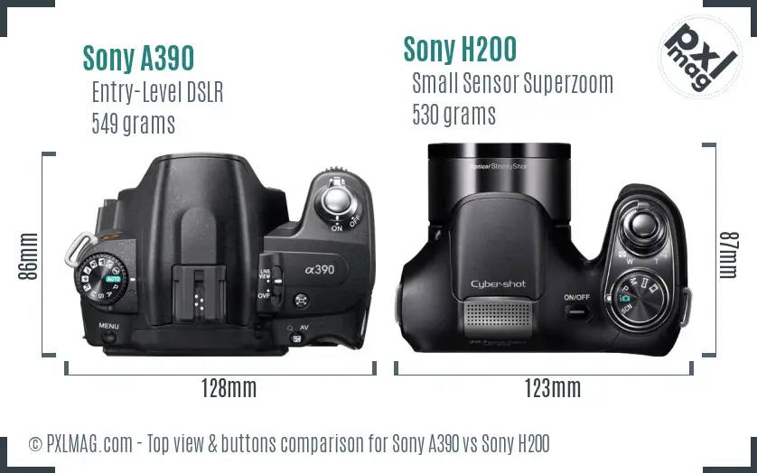 Sony A390 vs Sony H200 top view buttons comparison