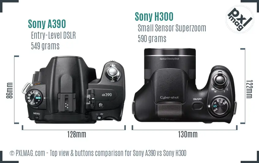 Sony A390 vs Sony H300 top view buttons comparison