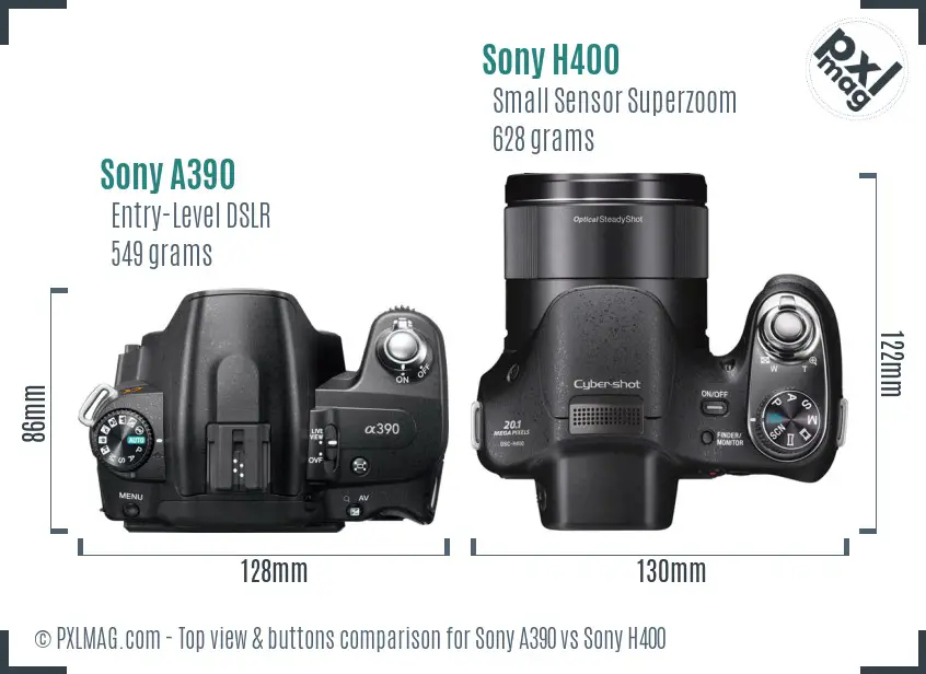 Sony A390 vs Sony H400 top view buttons comparison