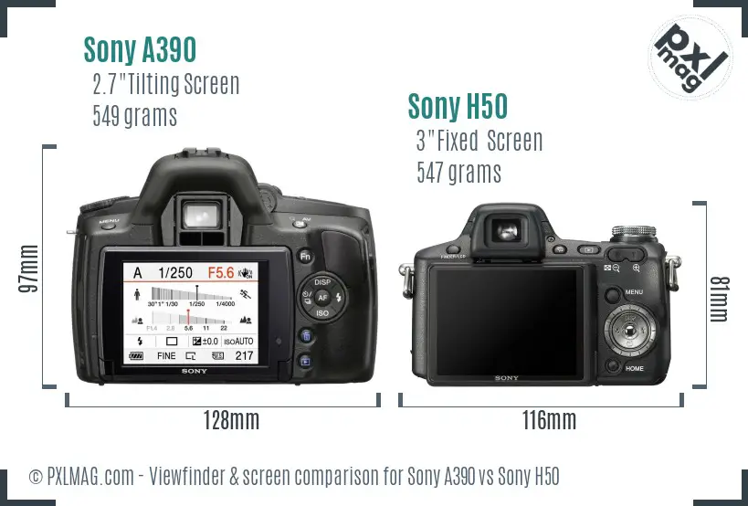 Sony A390 vs Sony H50 Screen and Viewfinder comparison