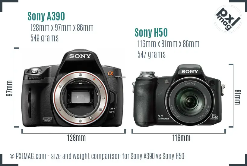 Sony A390 vs Sony H50 size comparison